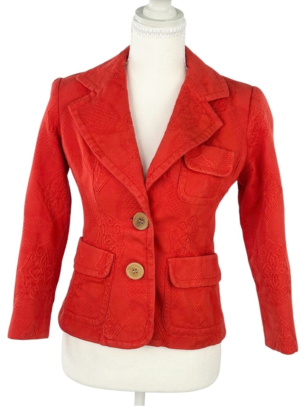 Plenty by Tracy Reese Red Jacquard Blazer Jacket Size 0